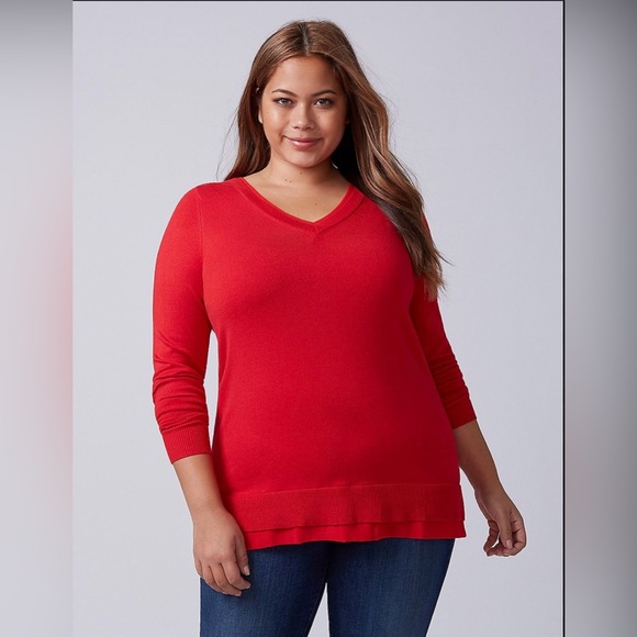 Lane Bryant Sweaters - Lane Bryant Plus Women’s Classic V - Neck Long Sleeves  Red Sweater Size 18 / 20
